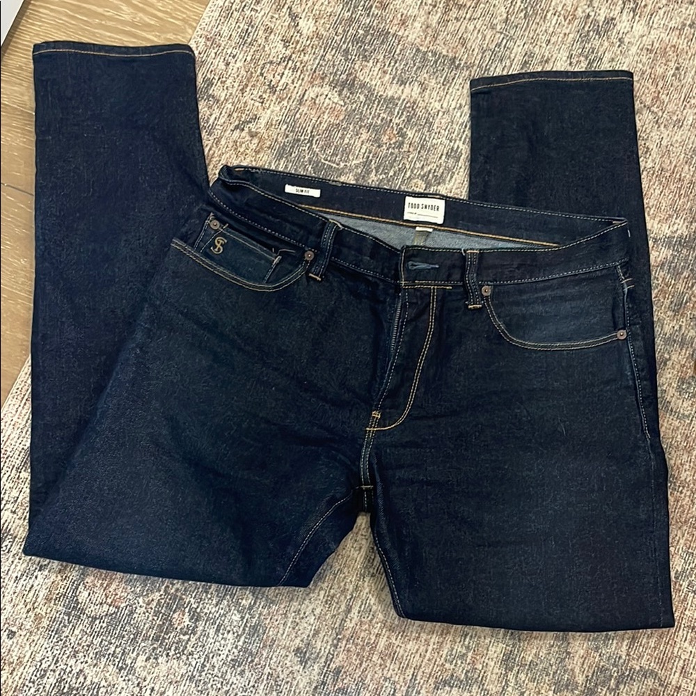 Todd Snyder stretch five pocket jeans in dark wash denim